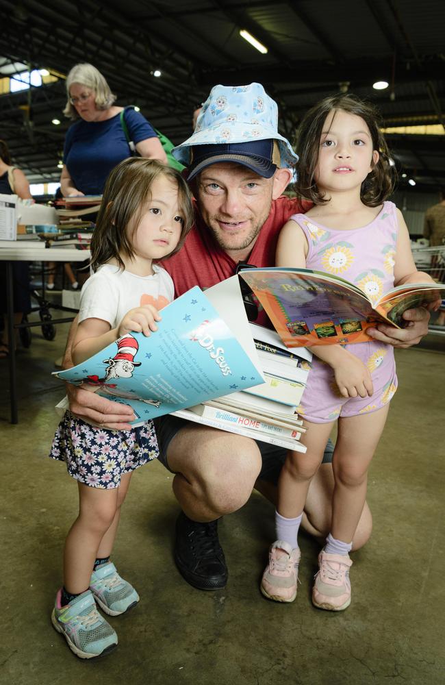 John Lee with daughters Rebecca (left) and Isabelle Lee at The Chronicle Lifeline Bookfest at Toowoomba Showgrounds, Saturday, March 1, 2025. Picture: Kevin Farmer