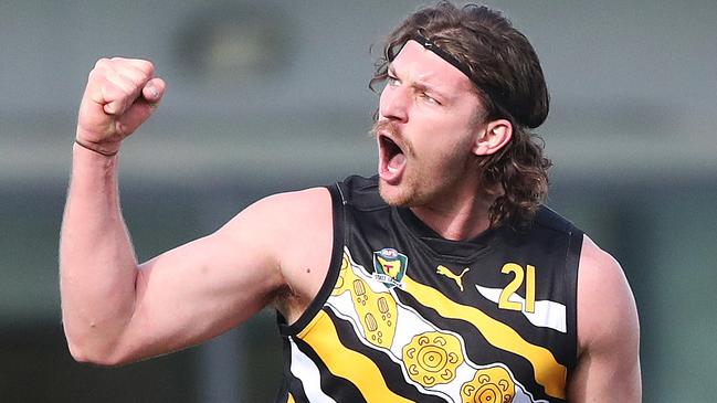 TSL. Jack Tomkinson Tigers celebrates a goal. Tigers V Lauderdale. Picture: Nikki Davis-Jones