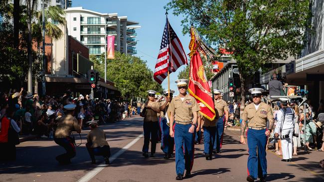 The Anzac Day march through Knuckey Street in Darwin. Picture: Pema Tamang Pakhrin