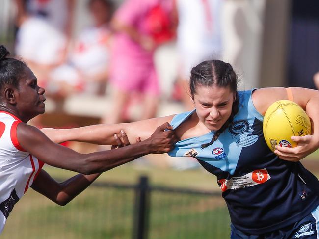 Buffettes star Dominique Carbone has been identified by NT Thunder Academy coach Jason Roe as one to watch in the Under-18 Northern Territory NAB AFLW All Stars Match at TIO Stadium on Friday. Picture: GLENN CAMPBELL