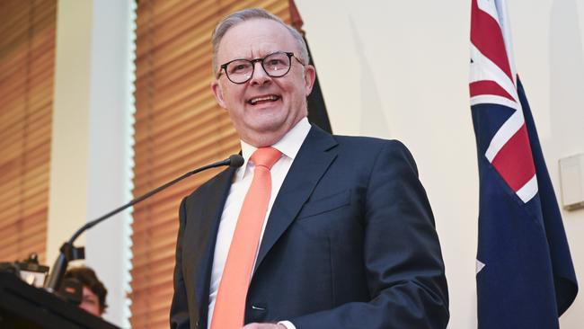 Anthony Albanese addresses the Labor Party caucus at Parliament House in Canberra. Picture: NewsWire / Martin Ollman