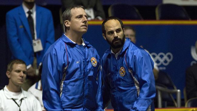 The du Pont club ... Steve Carell and  Mark Ruffalo in a scene from Foxcatcher.