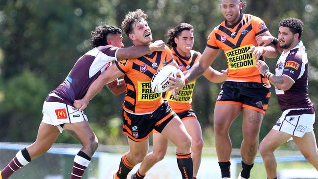 Photos from the opening round of the RLGC A-Grade 2022 season at Tugun RLFC. Ormeau vs Helensvale. Greg Bird taken high. 27 March 2022 Bilinga Picture by Richard Gosling