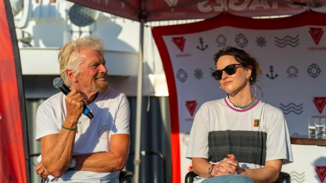 Gunn was filmed dancing alongside billionaire Sir Richard Branson on the Virgin Celebration Voyage. Picture: NewsWire Handout.