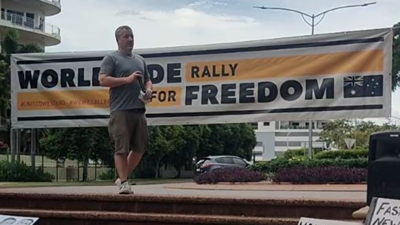 CLP vice president Jed Hansen at the Worldwide Rally for Freedom in Darwin's CBD on Saturday, January 22 2022. Picture: Facebook