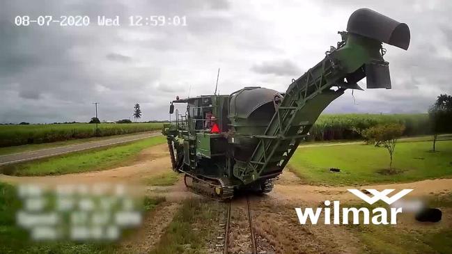 Cane train derails after crashing into harvester