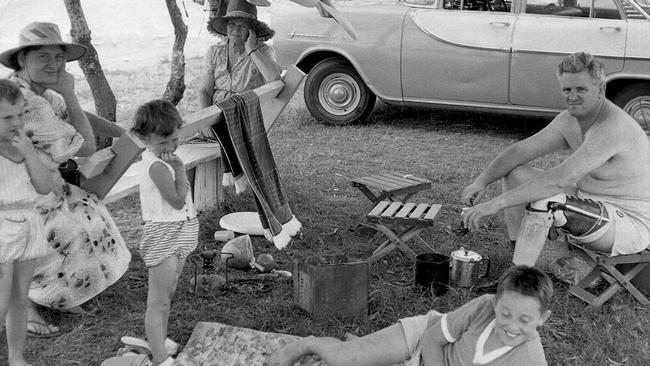 A relaxed Dudley Doherty wearing his wooden leg during a family picnic. Picture: Supplied