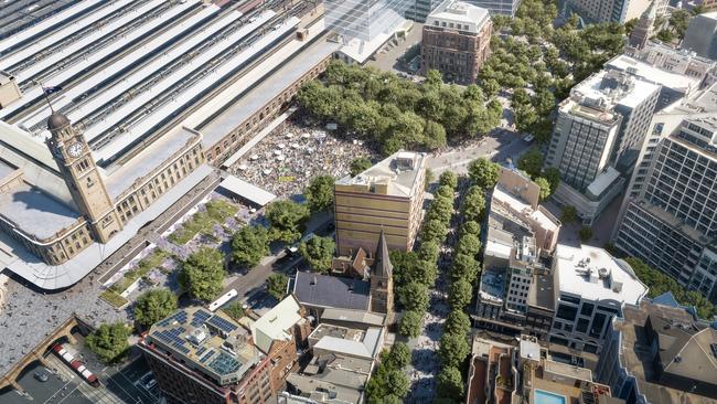 An artist’s impression of the new public square at Tech Central, the booming ecosystem set to bring a once-in-a-generation change to Sydney, NSW.