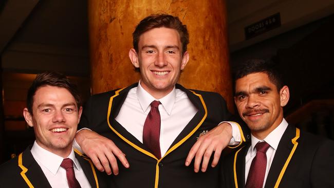 Brisbane’s All-Australian contingent Lachie Neale, Harris Andrews and Charlie Cameron. Picture: AAP Image/Scott Barbour