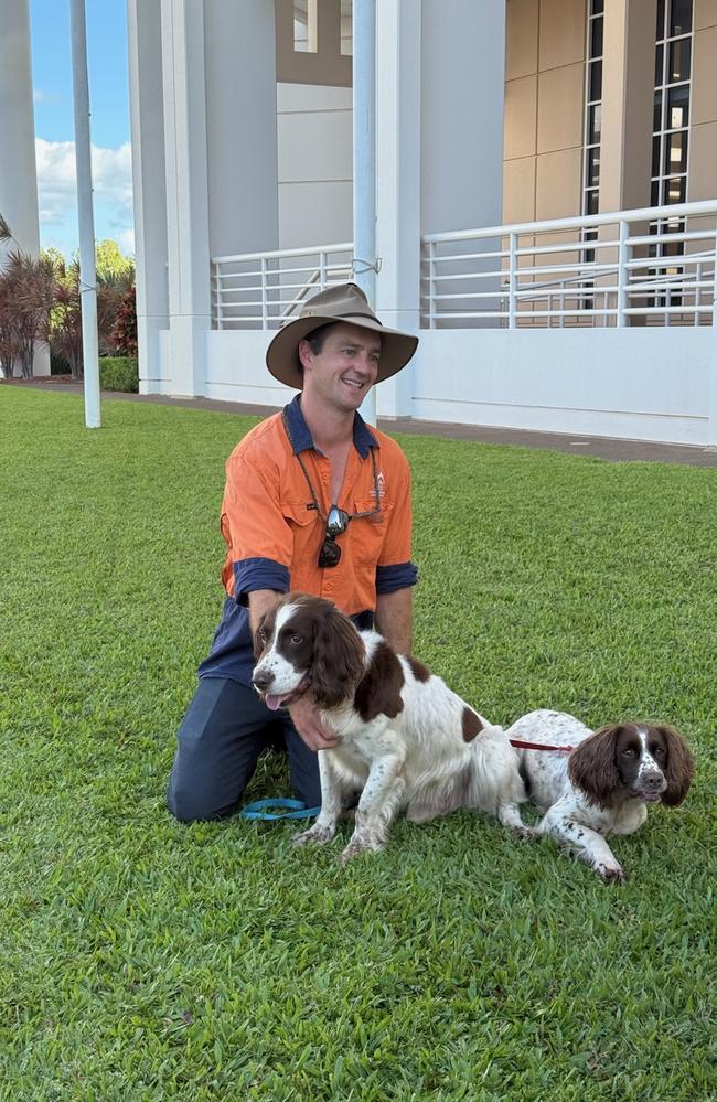 Dog handler Steve Dalleywater with Connor, left and Dash.