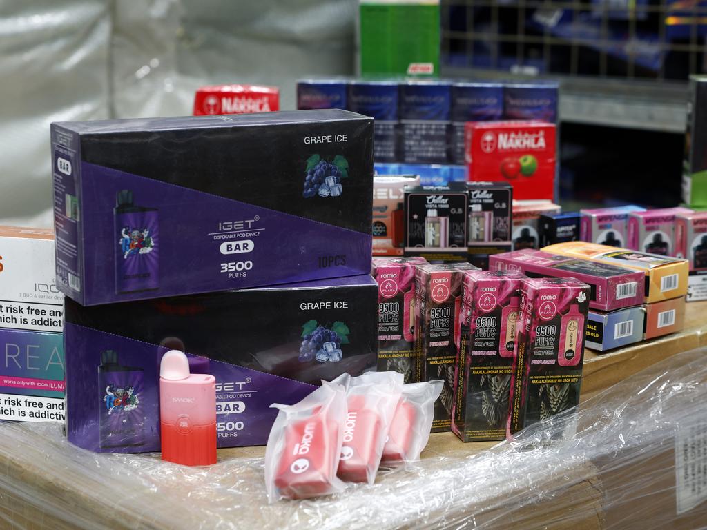 A small sample of the massive load of vapes seized in any one day at borders around the country. Picture: Jonathan Ng