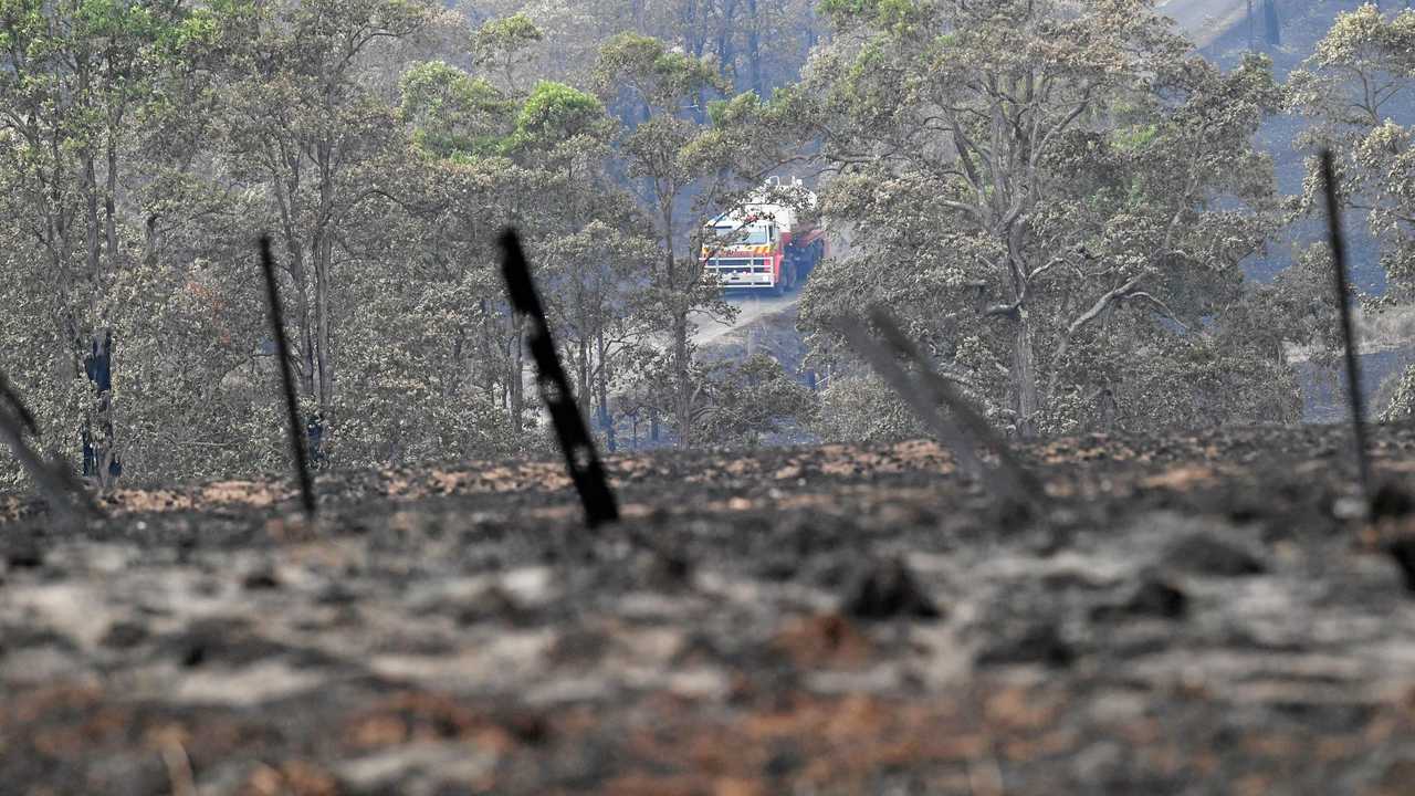 There was damage to property on Chauvel Rd after a fire tore through bushland and property near Tabulam following high temperatures, low humidity and dry conditions. Picture: Marc Stapelberg