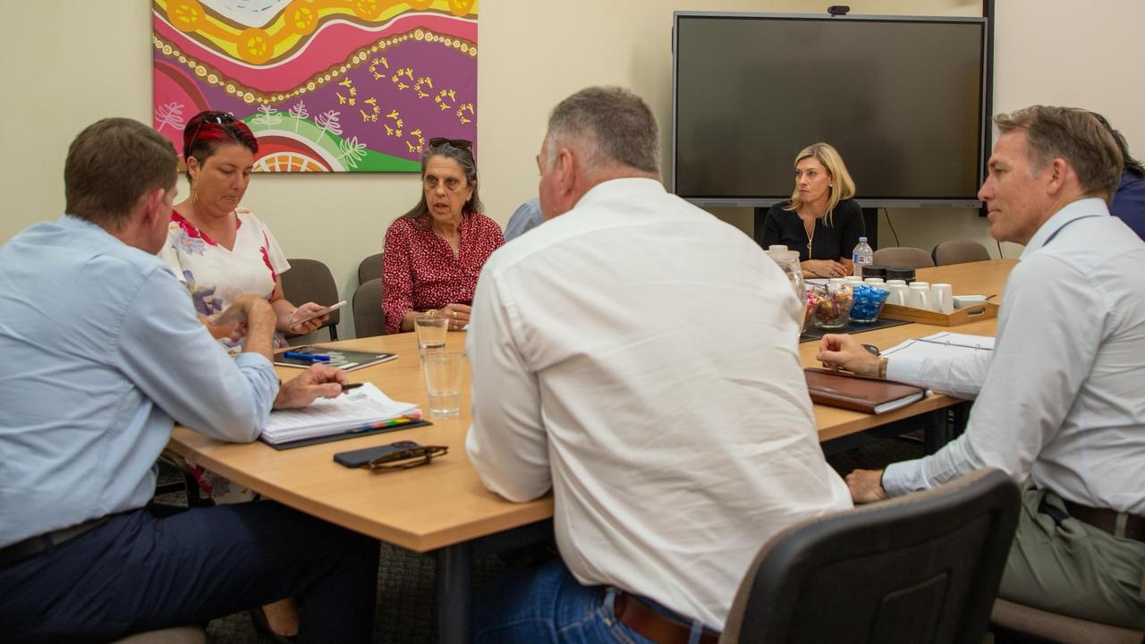 Queensland Treasurer and Minister for Trade and Investment Cameron Dick and Resources Minister Scott Stewart meet with the Mount Isa Chamber of Commerce in Mount Isa after Glencore announced the mine closures.