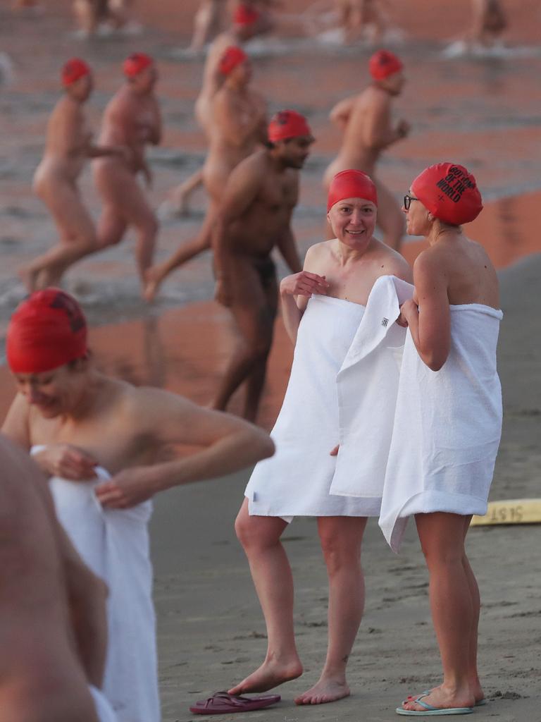 Nude Solstice swim as part of Dark Mofo 2021 at Long Beach Sandy Bay. Picture: Nikki Davis-Jones