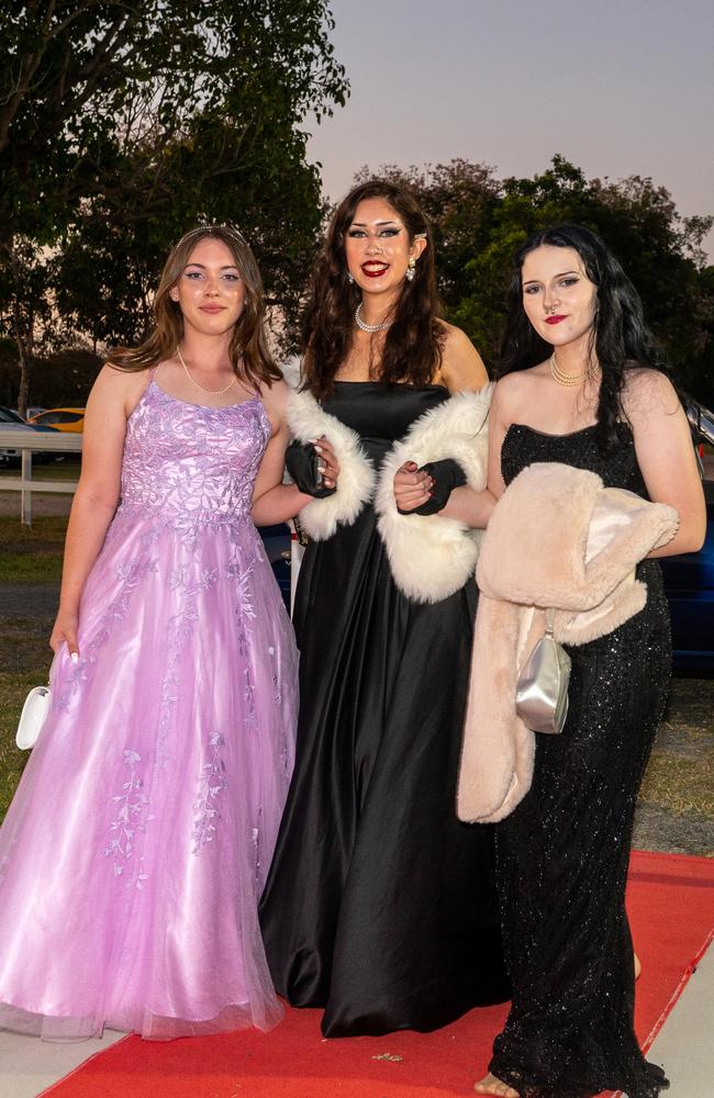 Sienna Lydon, Jasmyn Ayles and Porscha Sothman at Mackay State High School, Mackay Turf Club Saturday 14 October 2023 Picture: Michaela Harlow