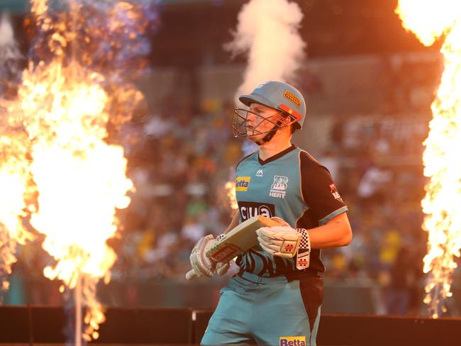 BRISBANE, AUSTRALIA - FEBRUARY 08: Max Bryant of the Heat   runs out during the Brisbane Heat v Melbourne Stars Big Bash League Match at The Gabba on February 08, 2019 in Brisbane, Australia. (Photo by Chris Hyde/Getty Images)