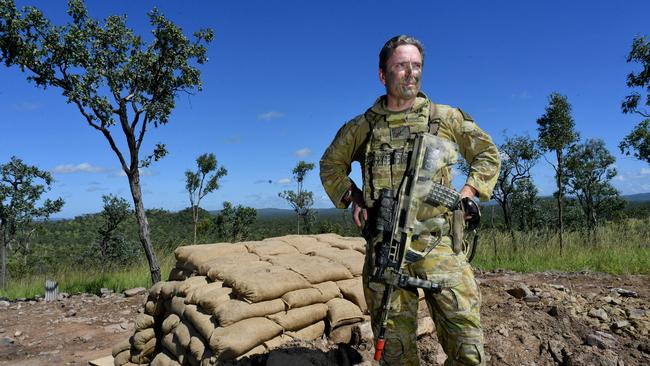 Exercise Brolga Run at the Townsville Field Training Area at High Range. 3rd Brigade Commander Brigadier Dave McCammon at the Brigade Command Post bunker. Picture: Evan Morgan