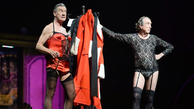 Palin and Eric Idle perform on the opening night of "Monty Python Live (Mostly)" in 2014. Picture: Dave J Hogan/Getty Images