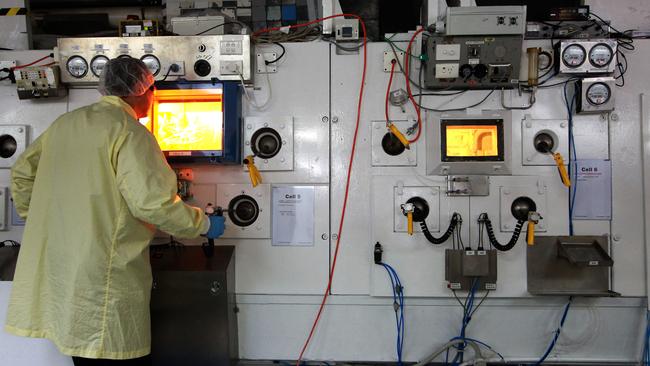 Technician Enzo Valente with Molybdenum99 hot cell at ANSTO’s radiopharmaceutical facility, Lucas Heights, in Sydney.