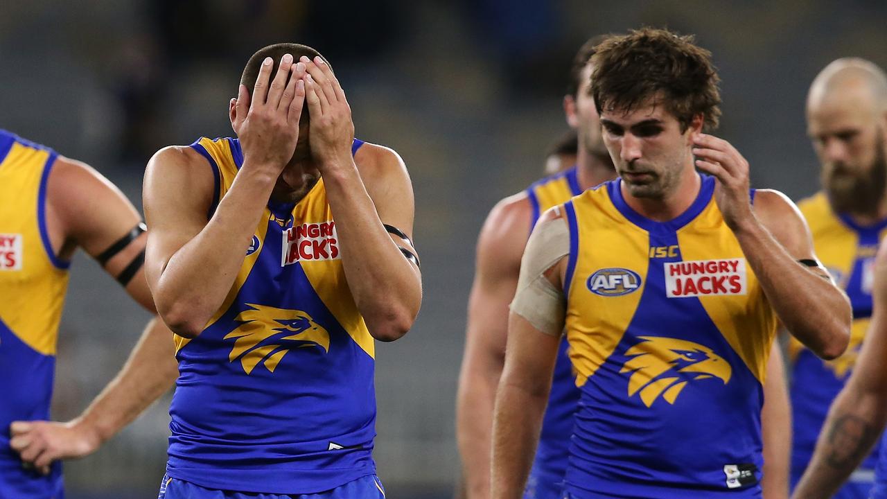 Dom Sheed of the Eagles with Andrew Gaff