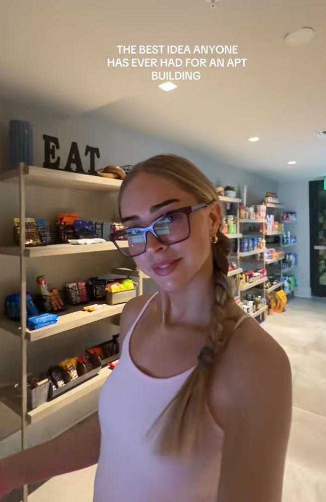 A woman has shared her favourite feature of her apartment building – a self-serve grocery store in the basement. Picture: TikTok/sydneyschiffer