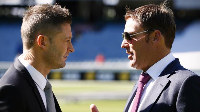 Shane Warne is one of Michael Clarke’s closest confidants. Picture: Wayne Ludbey.
