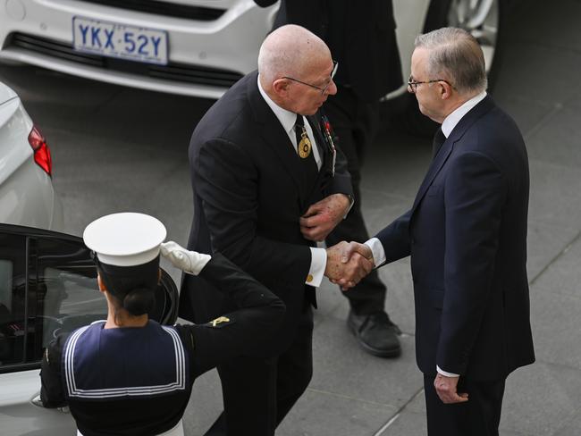 Governor-General of Australia David Hurley meets Mr Albanese at Parliament House for the ceremony. Picture: NCA NewsWire / Martin Ollman