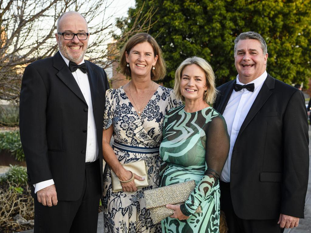 At the LifeFlight Toowoomba Gala are (from left) Guy Hoffensetz, Louisa Hoffensetz, Paula Brimblecombe and Scott Brimblecombe at The Goods Shed, Saturday, May 24, 2025. Picture: Kevin Farmer