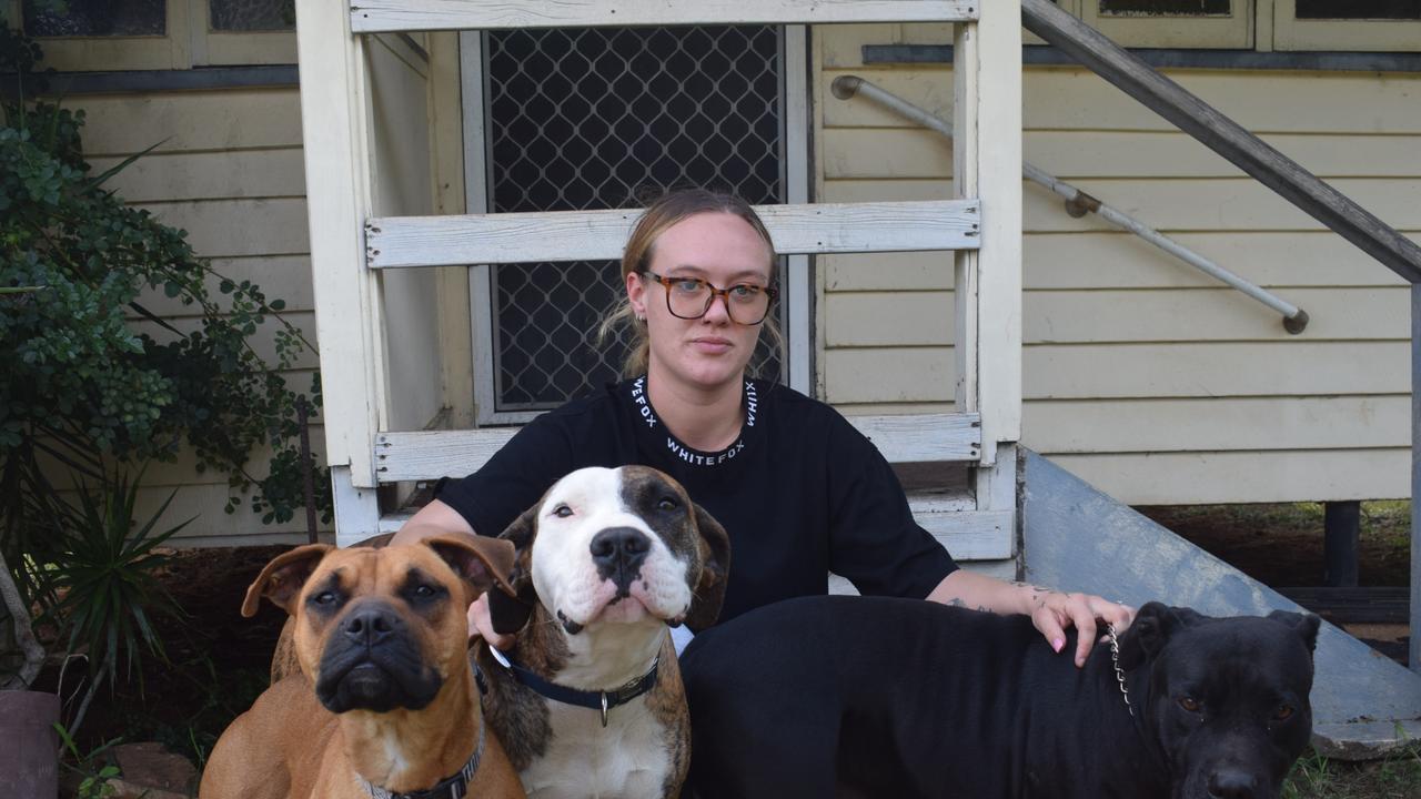 Mt Morgan house fire victim Luwana Tumai-Lync was able to escape the fire with her three dogs Dirl Major and Ellie.