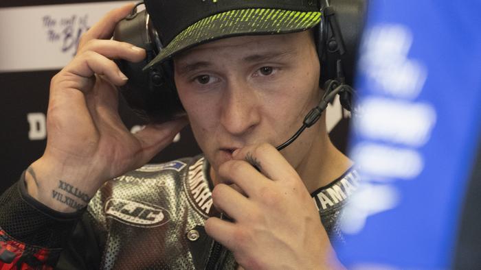 AUSTIN, TEXAS - APRIL 12: Fabio Quartararo of France and Monster Energy Yamaha MotoGP Team speaks in box during the MotoGP Of The Americas - Free Practice at Circuit of The Americas on April 12, 2024 in Austin, Texas. (Photo by Mirco Lazzari gp/Getty Images)