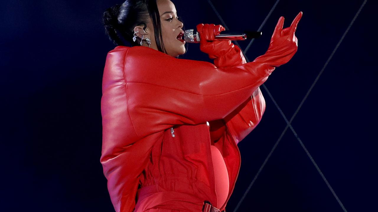 Rihanna’s Super Bowl halftime show. Picture: Ezra Shaw/Getty Images