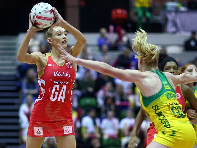 England's Helen Housby faces off against Jo Weston in the Quad series.