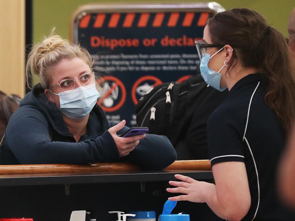 Arrival of Qantas flight from Perth into Hobart.  Tasmania has now closed its border to some areas of Western Australia due to a case of COVID-19.  Picture: Nikki Davis-Jones