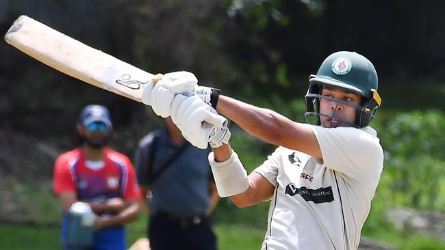 South Brisbane batsman Aryan Jain Club cricket - South Brisbane v Toombul. Saturday October 23, 2012. Picture, John Gass