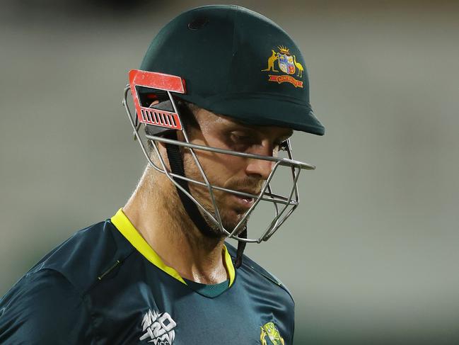 GROS ISLET, SAINT LUCIA - JUNE 15: Mitchell Marsh of Australia looks dejected while leaving the field after being caught out by Charlie Tear of Scotland (not pictured) during the ICC Men's T20 Cricket World Cup West Indies & USA 2024 match between Australia and Scotland at Daren Sammy National Cricket Stadium on June 15, 2024 in Gros Islet, Saint Lucia. (Photo by Robert Cianflone/Getty Images)