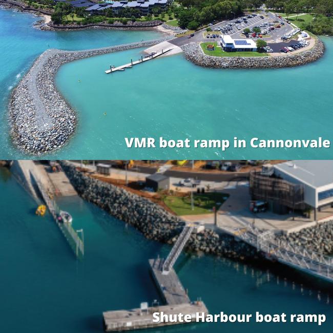 To compare: The floating Cannonvale boat ramp with sea wall (top) and the Shute Harbour fixed boat ramp (below).