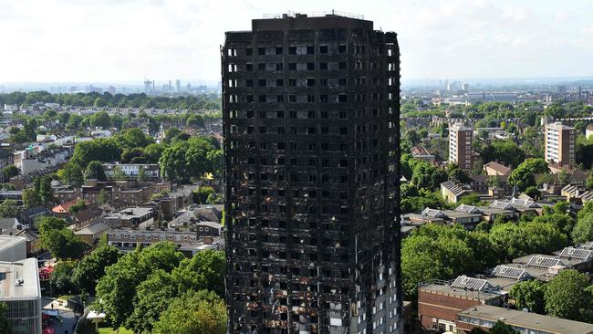 The remains of London’s Grenfell Tower, which was gutted by fire. Picture: AFP