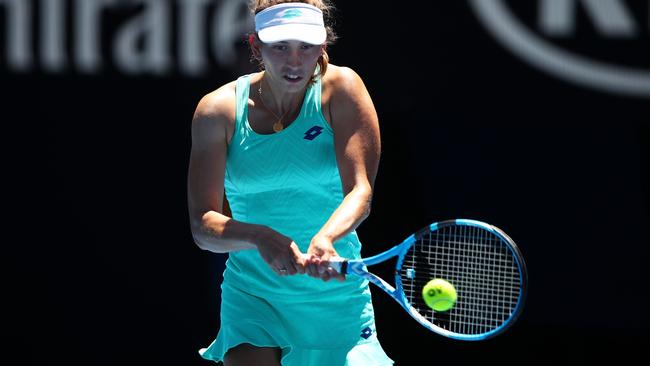 Elise Mertens turns on the power in the first set against Elina Svitolina. Picture: Getty