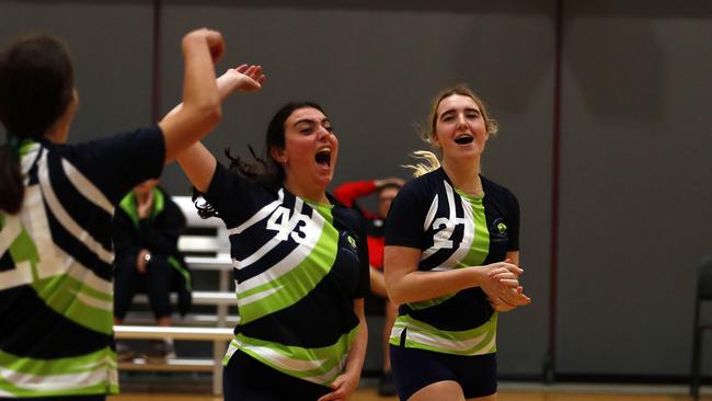 Action from the QGSSSA volleyball match between Somerville House and Moreton Bay College. Photo:Tertius Pickard