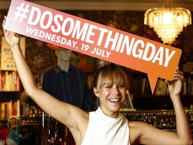 Eco stylist and  ambassador for the Australian Red Cross  Alex Van Os at the Red Cross shop at Newtown for Do Something Day. Picture: John Appleyard