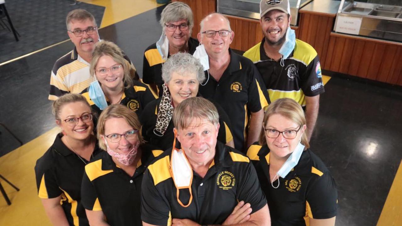 Granville Hockey Club members from back L-R Paul Baldwin, Peter Baldwin, Brad Potter, Aaron Grevell, (second row) Taryn Sutton, Dawn Potter, Kim Bristow, Selena Widdon, Mellisa Helmstedt, (front) Club president James Bristow. Picture Robyne Cuerel