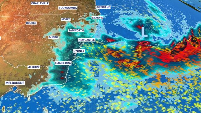 Torrential rain is set to hit the NSW coast on Thursday. Picture: Sky News Weather