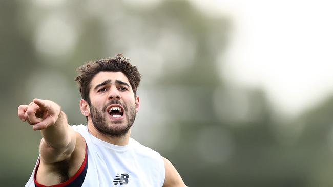 MELBOURNE, AUSTRALIA – JUNE 03: Christian Petracca of the Demons gestures during a Melbourne Demons AFL training session at Casey Fields on June 03, 2020 in Melbourne, Australia. (Photo by Robert Cianflone/Getty Images)