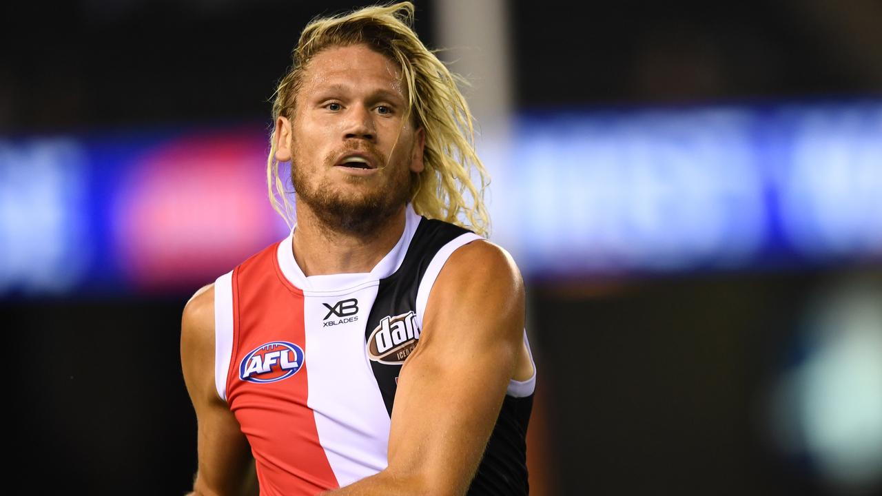 Sam Gilbert in action for St Kilda in 2018. (AAP Image/Tracey Nearmy)