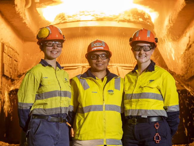 SYDNEY AUSTRALIA - NewsWire Photos, 25 MAY, 2023: Women steelworkers at BlueScope SteelÃ(L to R) Alanah Hunter, Kamini Wijekulasuriya and Tegan Craddock.Picture: Simon Bullard