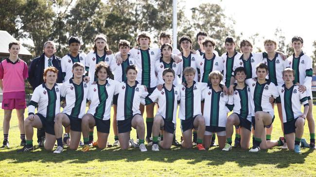 St Patrick's College pose for a team photo during the Herald Sun Shield Intermediate Boys Grand Final between Parade College and St Patrick's Ballarat at Box Hill City Oval. Picture: Daniel Pockett/AFL Photos/via Getty Images