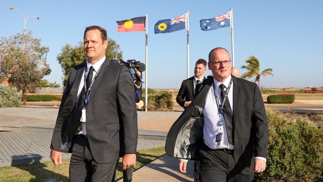 Detectives exit the Carnarvon Magistrates Court. Picture: Getty Images