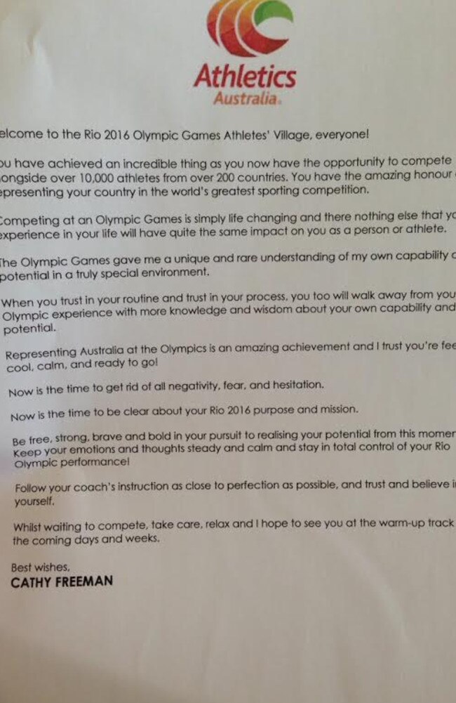 Cathy Freeman’s inspirational letter.