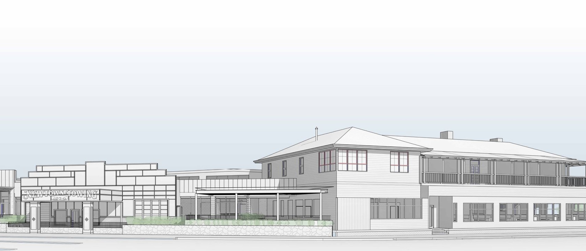 Concept art for the redevelopment of the Newtown Tavern on Anzac Ave in Newtown.