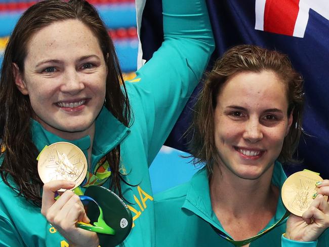 Australia's Cate Campbell, Bronte Campbell, Brittany Elmslie, Emma McKeon Gold Medal winning 4 x 100m relay team on Day 1 of the Swimming at the Rio 2016 Olympic Games. Picture. Phil Hillyard